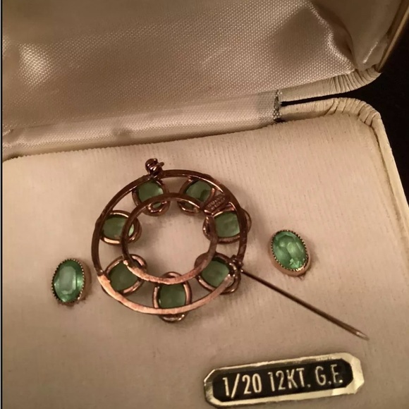 Vintage Catamore Circle Brooch And Screw Earrings Set, ERA 1950, Original Box - Picture 4 of 7